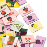 50pcs Handmade Labels Clothing Tag Strawberry Cherry Hand Made Label for Kids Clothes Fruit Sewing Tags DIY Carfts 15*40MM Stickers Labels