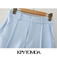 KPYTOMOA Women Chic Fashion Office Wear Side Pockets Straight Shorts Vintage High Waist Zipper Fly Female Short Pants Mujer