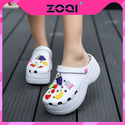 ZOQI รองเท้าแตะส้นสูงสำหรับผู้หญิง,เสื้อนอกสไตล์เกาหลีรองเท้าแตะส้นหนาส้นเตี้ยสำหรับฤดูร้อน