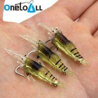 OnetoAll 10PCS 4cm 1g Small Soft Shrimp Fishing Lure Artificial Silicone Fishy Smell Prawn Carp Bait Luminous With Hook SwimbaitLures Baits