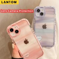 LANTOM INS สีน้ำไล่ระดับสีเรืองแสงกันกระแทกสำหรับ iPhone 14 13 12 11 Pro Max Plus XS XS Max ซิลิโคนอ่อนนุ่มแฟชั่นกรณีโทรศัพท์ใสพร้อมเลนส์ป้องกัน