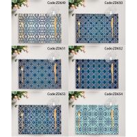 【CW】 Placemats set of 6 for Dining Table Coaster Printed resistant Accessory 649