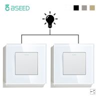 BSEED Wall Switches 1/2/3Gang 2Way Light Switches For Stairs Corridor Hall Glass Panel Mechanical Buttons EU Standard 10A  2Pack Nails Screws Fastener