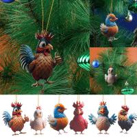 Christmas Chicken Ornaments Cute Cartoon Acrylic Christmas Decoration Home W3S5