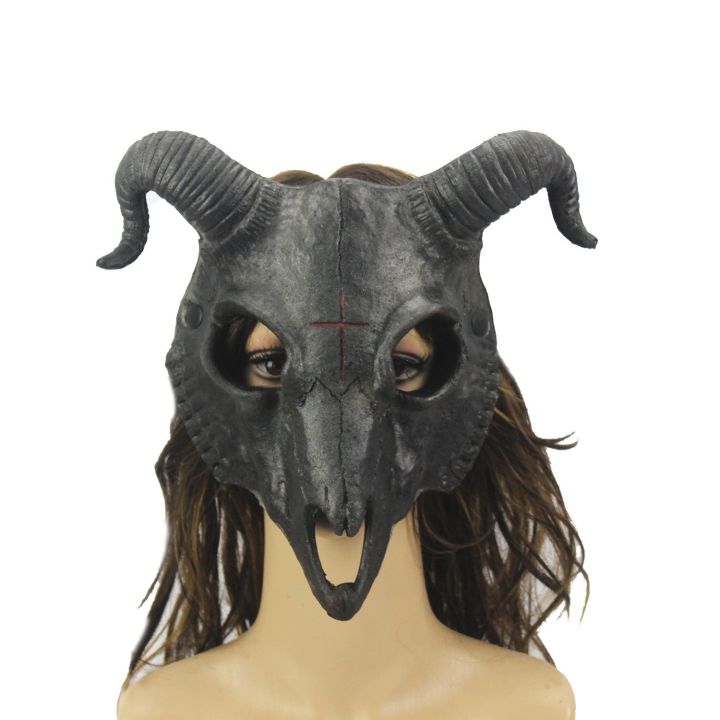หน้ากากแพะฮาโลวีนหน้ากากแพะ-carnival-party-full-face-สัตว์แพะ-horn-ส่วนบุคคลคอสเพลย์-dress-up-props-แพะ-skull