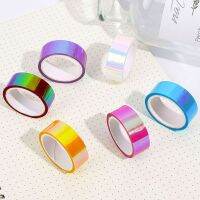 OKDEALS เทปกราฟิกสีรุ้งกันน้ำสามารถลอกได้เทปห่อกระจกโฮโลแกรมกาวตกแต่งกล่องของขวัญ