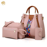 POS【Fast Delivery】4PCS Elegant Lady Women Synthetic Leather Handbag Shoulder Bag Satchel Purse Synthetic Leather Handbag Messenger Bag Wallet Card Holder Women Daily Travel Date Work Convenient Women Bag Set 4Pcs