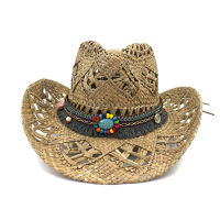 QBHAT Natural Salt Grass Handmade Crochet Straw Hat Breathable Western Cowboy Cowgirl Beach Cap Large Brim Travel Sun Hat