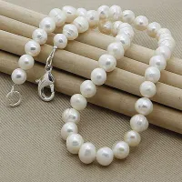 Fashion Simulated Pearl Jewelry Sets Silver 925 Women White Pearl Necklace Bracelet