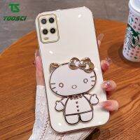 Toosci น่ารักหรูหรา HellKitty เคสเคสโทรศัพท์แบบตั้งได้ชุบกระจกแต่งหน้าเคสหลังแบบนิ่มสำหรับ OPPO A77S A58 A78 A15 A15S A16 A17 A16e A95 A17K A53 A54 A57 A74 A76 A16K A94 A96