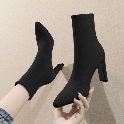 top●ZAZA Martin Boots Socks Boots High Heel Skinny Boots Korean Single Office Work Shoes