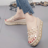 Elegant Womens Sandals Candy Slippers transparent Platform sandal Slip-On Pearl Beach Wedges Jelly Shoes Clear Sandals Women