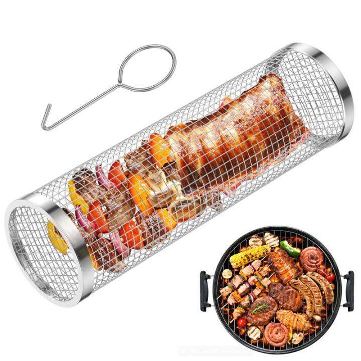 Rolling Grill Basket for Vegetable Rotisserie Basket Stainless Steel