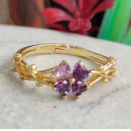 Natural Stone four leaf clover ring Amethyst Ring for women