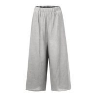 WomenS Culottes Wide Leg Chinos Slacks Pants Trousers Faux Linen Mid Waist Fashion Casual Weekend Side Pockets Wide Leg Full