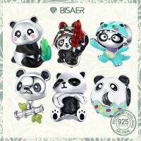 Bisaer Leuke Panda Charm 925 Sterling Zilver Fun Bamboe Panda Charms Bead Hanger Voor Vrouwen Diy Armbanden Originele Fijne Sieraden