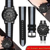 สายนาฬิกา Armani รุ่น AR60008 11242 Black Knight 1970 1981 Grey Men Watch ไนลอน + สายหนังแท้ สปอร์ตแฟชั่น 20 มม. 22 มม