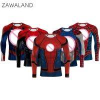 【ร้อน】 Zawaland ออกกำลังกายการบีบอัดเสื้อผู้ชายแขนยาวอะนิเมะภาพยนตร์3D พิมพ์ซูเปอร์ฮีโร่วิ่งออกกำลังกายฤดูร้อนแฟชั่นเสื้อยืดสบายๆ