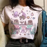 เสื้อยืดสตรีลายกราฟิก Pusheen เสื้อ Y2k มังงะ