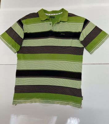 Jeep polo shirt mens Large short sleeve multicoloured stripes green grey black