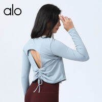 alo yoga ชุดโยคะแบบใหม่สำหรับฤดูใบไม้ร่วงและฤดูหนาวเสื้อเบลาส์ทรงหลวมคอกลมสำหรับวิ่ง T เสื้อออกกำลังกายเสื้อออกกำลังกายแขนยาว