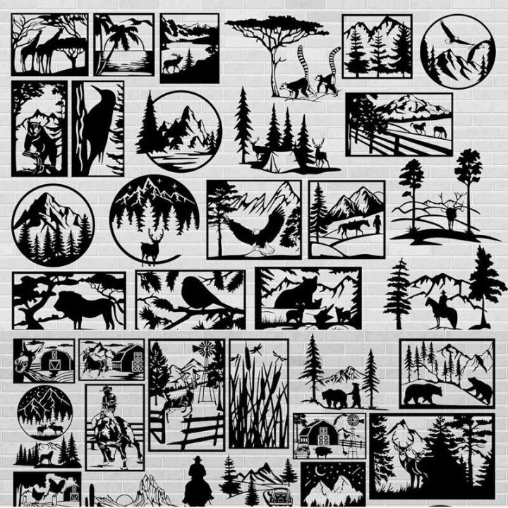 213-wildlife-forest-scene-vector-pattern-drawings-for-cnc-laser-plasma-metal-wood-art-cutting-files