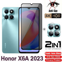 สำหรับ Honor X6A X 6A X6A 2023ส่วนตัวฟิล์มกันรอยป้องกันเต็มพื้นที่ของหน้าจอกระจกเทมเปอร์ป้องกันการมองความเป็นส่วนตัวหน้าจอด้านหน้าป้องกันฟิล์มป้องกันเลนส์กล้องถ่ายรูปด้านหลัง