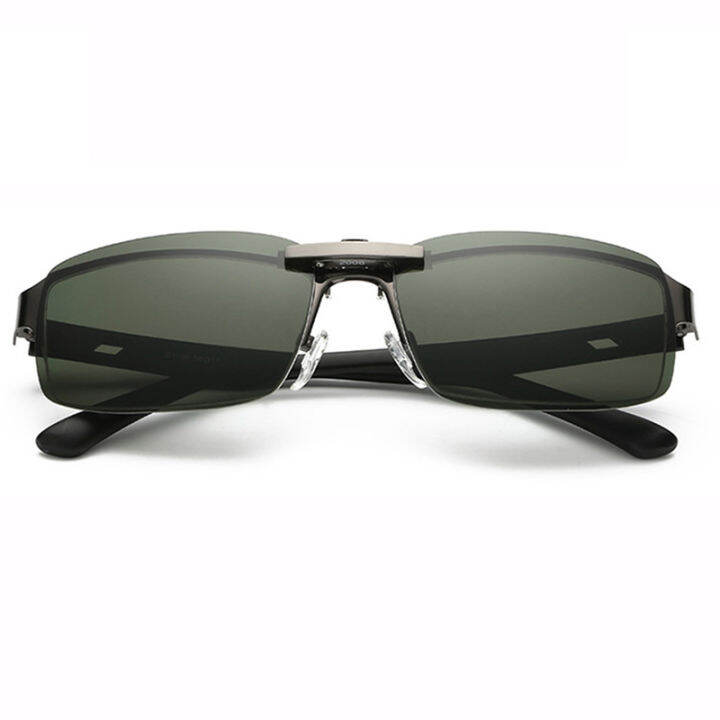 （HOT）Classic Square rimless polarized clip on sunglasses men women driving fishing Myopia Clip