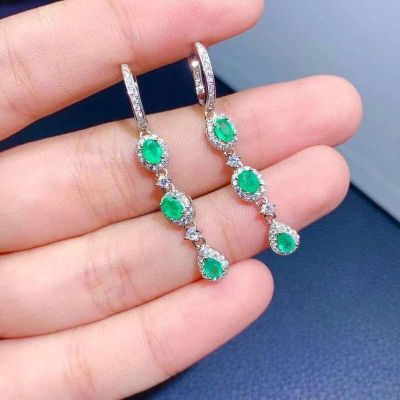 YULEM Jewelry Fashion Emerald Drop Earrings for Party 3mm*4mm Natural Emerald Silver Earring Sterling Silver Emerald Jewelry