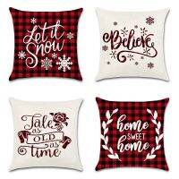 Christmas Pillow Cover Pillow Cases Buffalo Plaid Snowflake Christmas Deer Christmas Tree Pillow Case,4Pcs,18X18 Inch