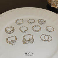 MIAOYA Diamond แหวนทองแดงคริสตัลสำหรับผู้หญิงอินเทรนด์แหวนหมั้นสำหรับ INS เป็นคู่เป็นของขวัญ