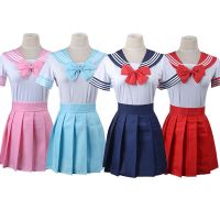 Anime Sailor Moon Cosplay Costume Tsukino Usagi Minako Women JK Uniform Pink Blue Red Halloween Party Skirt Bow Shool Uniform