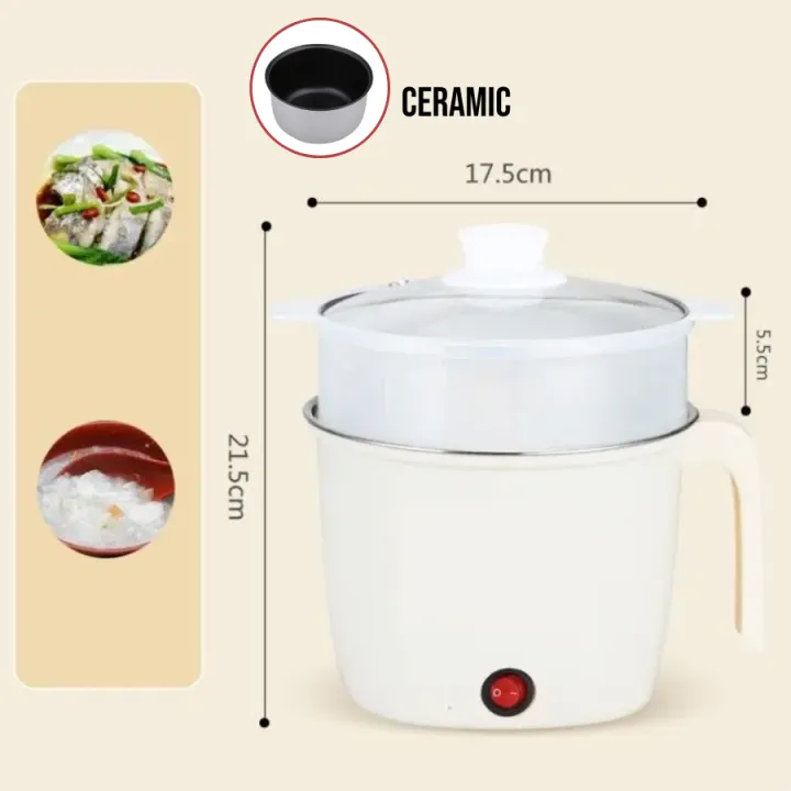 OASIS 1.8L Ceramic/SS Electric Pot /Mini Rice Cooker With Steamer