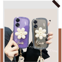 Phone Case เคส OPPOA58 OPPO A58 4G NFC ฝาครอบนิ่มป้องกันเลนส์ใสสีใหม่พร้อมขายึดและ2023สายคล้องไข่มุกสีขาวหรูหรา