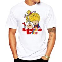 ผ้าฝ้ายแท้ คอลูกเรือ เสื้อยืดลําลอง ผ้าฝ้าย แขนสั้น พิมพ์ลาย Rainbow Brite - Group - Rainbow Twink - Large Funny  XYER