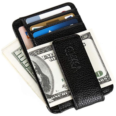 กระเป๋าสตางค์หนังมีช่องด้านหน้า,คลิปหนีบเงินกระเป๋าเงินแบบบางกระเป๋าเงินบล็อก RFID พร้อมแม่เหล็กยึดบัตรเครดิตที่แข็งแรง