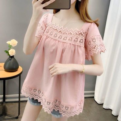 COD DSFDGDFFGHH T-shirt Women Summer New 2023 Large Womens Loose Slim Short Sleeve Hollow Out Lace Top Age Reducing Oversized Tee