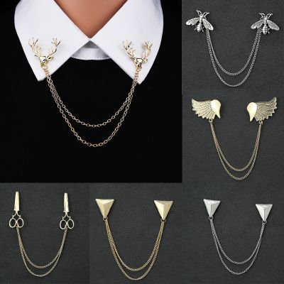 Fashion Gentleman Tassel Brooch For Men Suit Shirt Collar Triangle Wings Chain Lapel Pin Metal Retro Wedding Accessories