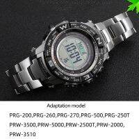 [ขายดี] สายนาฬิกาแท่งสแตนเลสสตีลสำหรับ PRG-270 PRG-260 PROTREK Casio PRG-550 PRW-3500/2500/5100สายสายนาฬิกาข้อมือสีเงินสีดำ18มม.