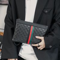 New Mens Handbag Korean Style Fashion Plaid Leather Mens And Womens Handbag Horizontal Document Envelope Bag Young Mens Bag 【OCT】