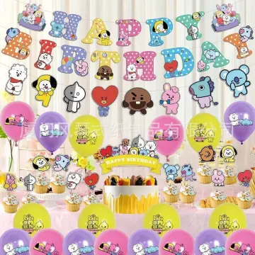 BTS Birthday Party Supplies includes Banner - Cake Topper - 21 Cupcake  Toppers - 20 Balloons For Girl 
