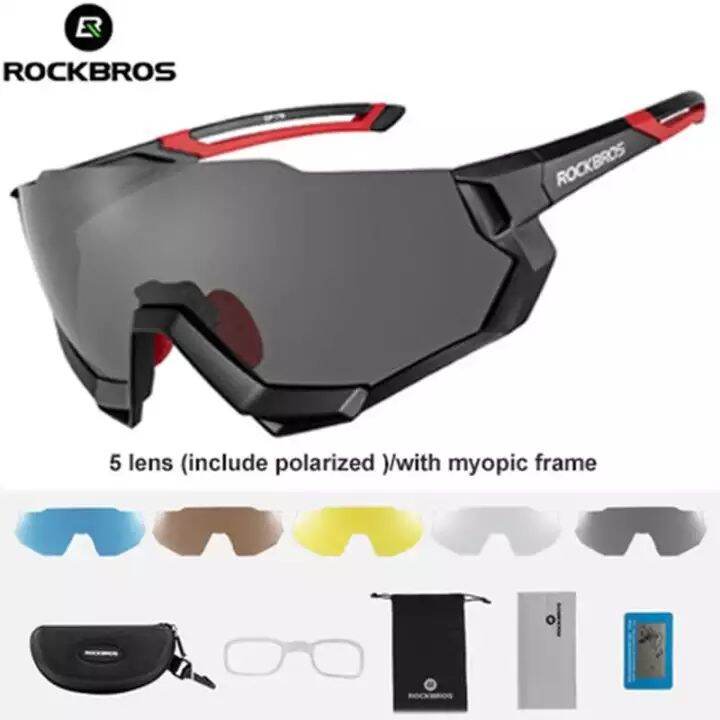 Rockbros Sunglasses For Men Polarized Cycling Shades With 5 Lens Wide