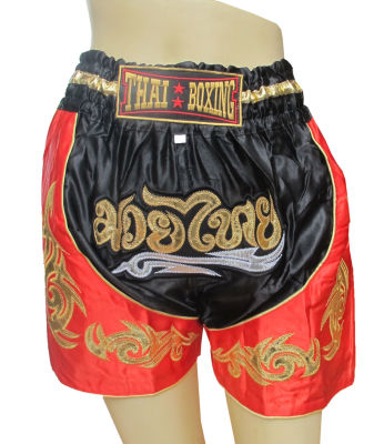 Thai boxing  เเดงดำ มวยไทยด้วยสีสันกางเกงมวยที่สดใส ไซต์ M เด็ก เหมาะสำหรับผู้ที่มีเอว 24-27