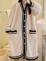 geegostudio Colorblock Fuzzy Night Robe, Long Sleeve V Neck Buttons Robe With Pockets, Womens Sleepwear