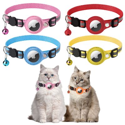 [HOT!] Cat Necklace Pink PU Kitten Collar Anti-Lost Pet Tracker Cover for Airtag Reflective Collars Cats Supplies Pet Items Accessories