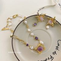 French court freshwater pearl stitching necklace womens amethyst zircon clavicle chain necklace