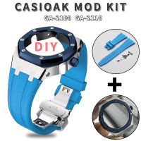 DIY รุ่นที่สี่ Casio Oak Mod AP Royal Oak ฟลูออรีนสายยาง + ฝา + หัวเข็มขัดผีเสื้อสำหรับ Casio GA2100/2110นาฬิกาอะแดปเตอร์โลหะ4/5รุ่นฝา