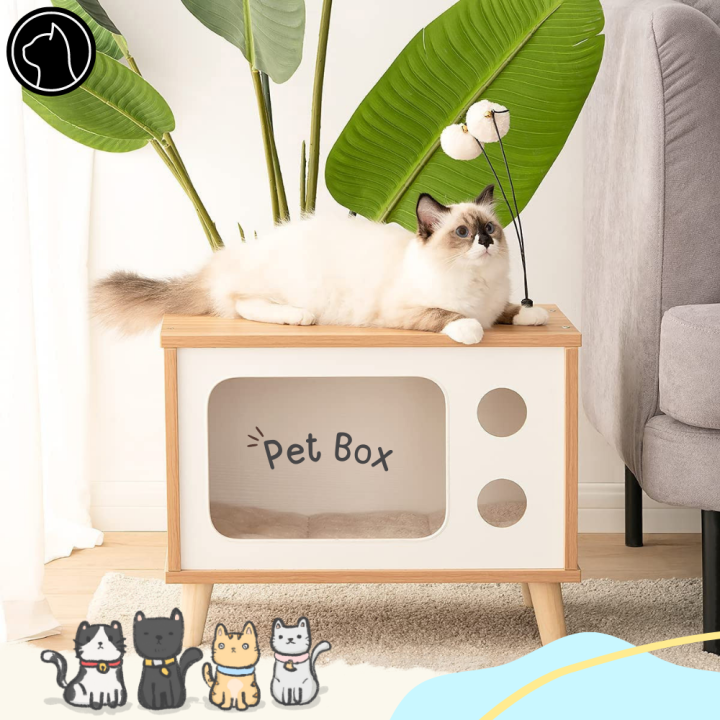 ที่นอนแมว เตียงนอนแมว กล่องไม้บ้านแมว cat box บ้านกล่องแมว กล่องไม้แมว