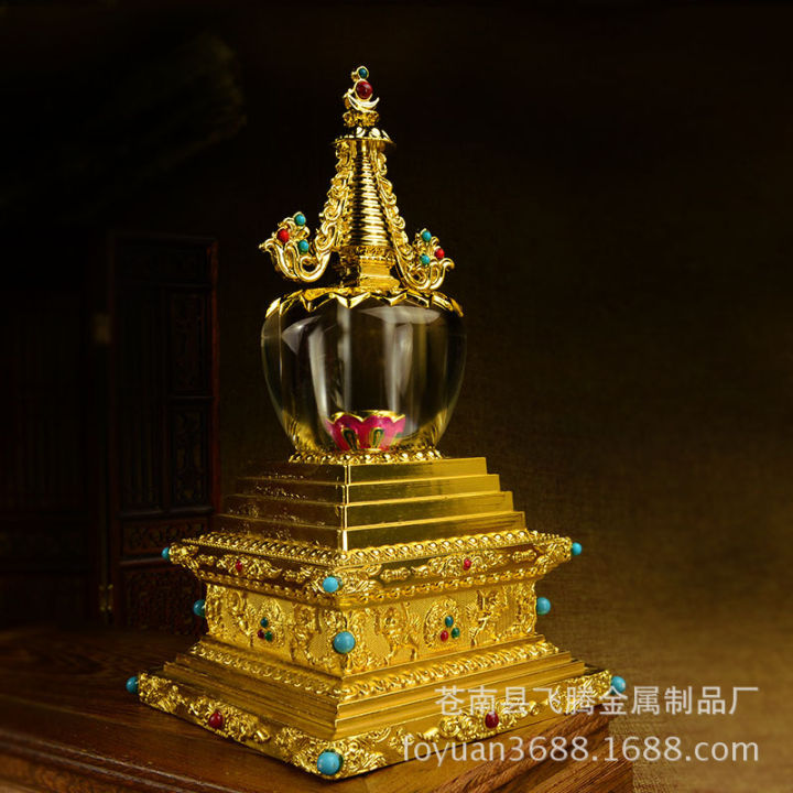 100-authentic-อุปกรณ์ทางพุทธศาสนาของทิเบต-ทำจากคริสตัล-เจดีย์เจดีย์พระทำจากทองขนาด17ซม-พระพุทธรูปแบบทิเบต