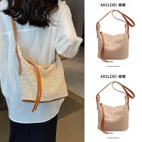 Summer large-capacity beach bag seaside vacation Messenger straw woven bag female 2023 new one-shoulder woven bucket bag 【QYUE】